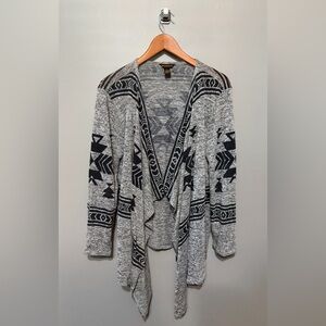 But & Bridle Gray & Black Aztec/Western Patterned Open Front Sweater EUC!